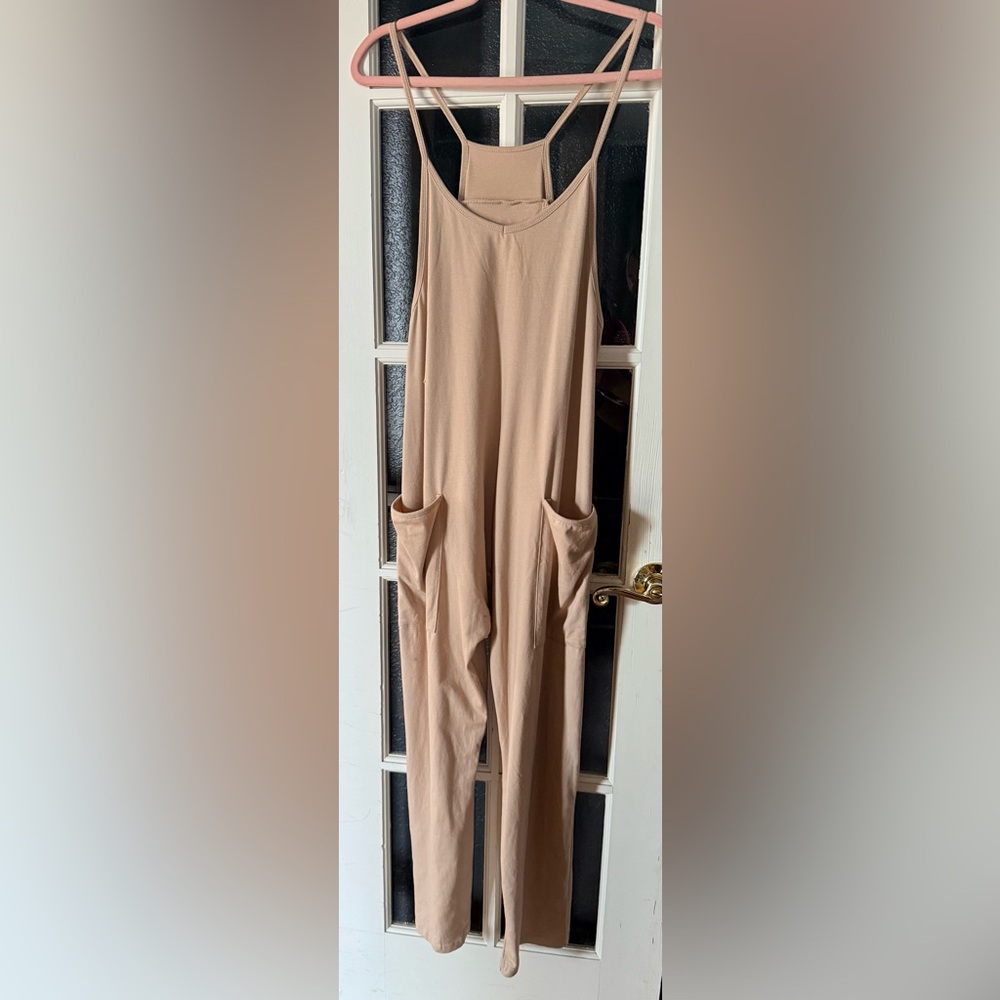 Neutral Beige Sleeveless Pocket Jumpsuit